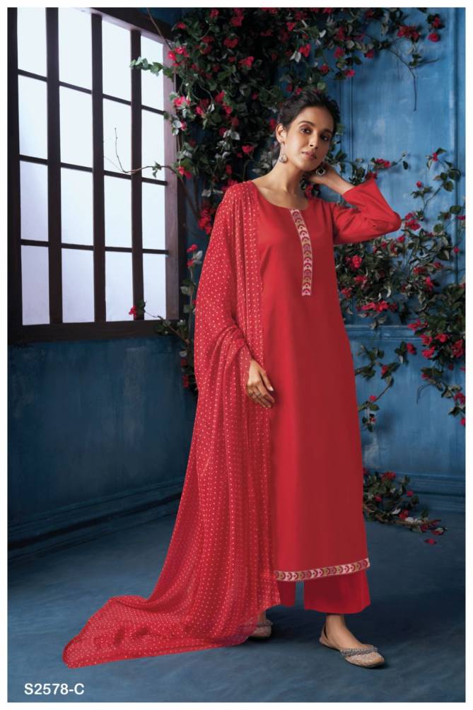 Sayali 2578 By Ganga Heavy Cotton Silk Dress Material Wholesale Clothing Suppliers In India
